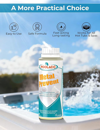 POOLACC Metal Remover for Hot Tub & Spa, Metal & Stain Control, Prevents Metal Stains Formation and Corrosion, Compatible with Any Spa, Fast-Acting & Easy to Use, 32oz