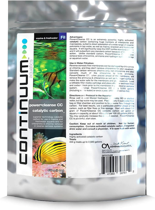 Continuum Aquatics Power Cleanse CC – Catalytic Carbon for Chloramine and Chlorine Removal in Marine Saltwater and Freshwater Aquariums, 450 g
