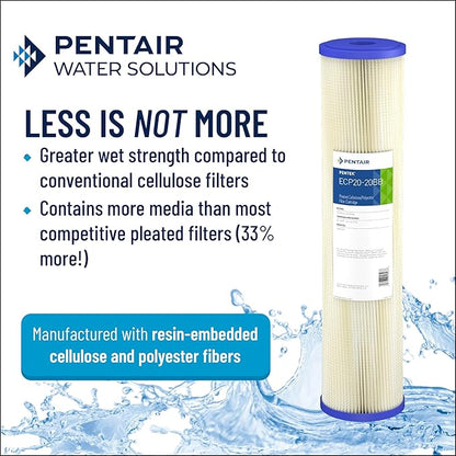 Pentair Pentek ECP50-20BB Big Blue Sediment Water Filter, 20-Inch, Whole House Heavy Duty Pleated Cellulose Polyester Replacement Cartridge, 20" x 4.5", Yellow End-Cap, 50 Micron