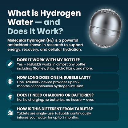 DYLN H2Bubblr Reusable Molecular Hydrogen Water Enhancer | Magnesium-Based Hydrogen Generator | Tablet Alternative | Works with Any Bottle, Cup, Pitcher or Container | Lasts Up to 2 Months (2 Pack)