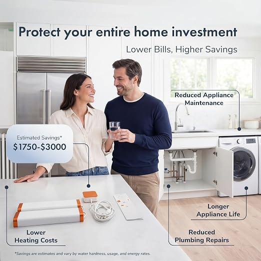 PIURIFY Over-Pipe Whole House Electronic Water Descaler System | Moderate to High Water Hardness | UP TO 15 GPG / 250 PPM | 168V High-Power | Salt-Free | Renter-Friendly | Zero Maintenance (Orange) | 3-MINUTE SETUP