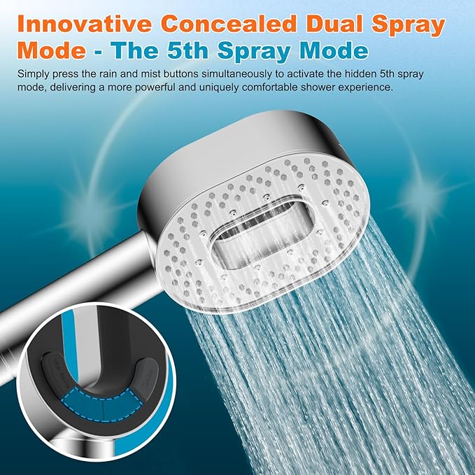 Hibbent Filtered Showerhead with handheld, High Pressure 5 Sprays Shower Head, Anti-clog Nozzles, Brass Holder & 71" Metal Hose, 3 Water Softener Filter Remove Chlorine, Reduce Dry Itchy Skin, Chrome
