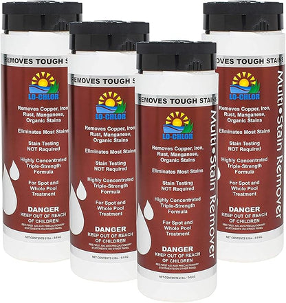 Lo-Chlor Multi-Stain Remover for Swimming Pool, Removes Iron Copper Manganese Rust Stains, Triple Strength Formula, Spot or Overall Treatment, All Pool Surface Types, 2 lb, 4 Pack