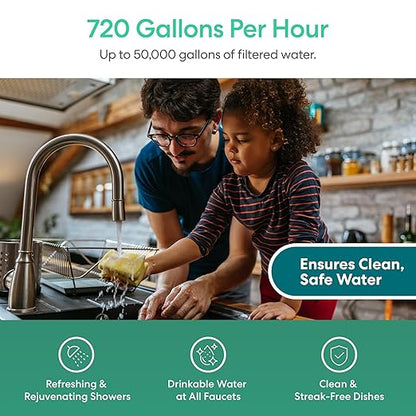 Brio Whole House Water Filter System for Heavy Metal Reduction w/Gauges | 3 Stage Fast-Flow Filtration (Sediment, GAC + KDF, CTO Carbon Block) 4.5" x 10" Filters | Protects Home Appliances | 720 GPH