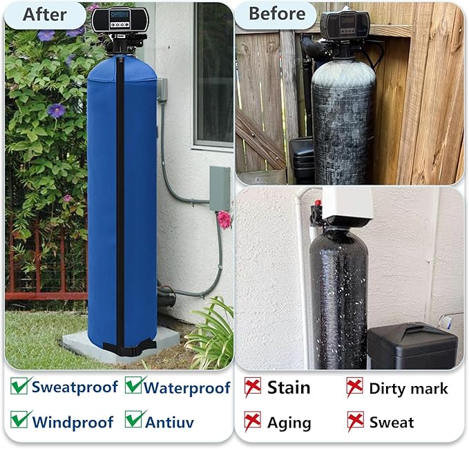 9x48 Inch Water Softener Tank Jacket - Insulated 3.5mm Neoprene Slip Sleeve to Prevent Sweating, Heavy-Duty Outdoor Water Softener Cover,Blue