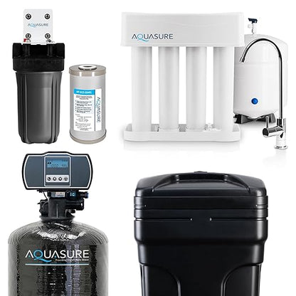 Aquasure Whole House Water Filtration Bundle w/Water Softener, 75 GPD RO System & Dual Purpose Sediment/GAC Pre-Filter (72,000 Grains)