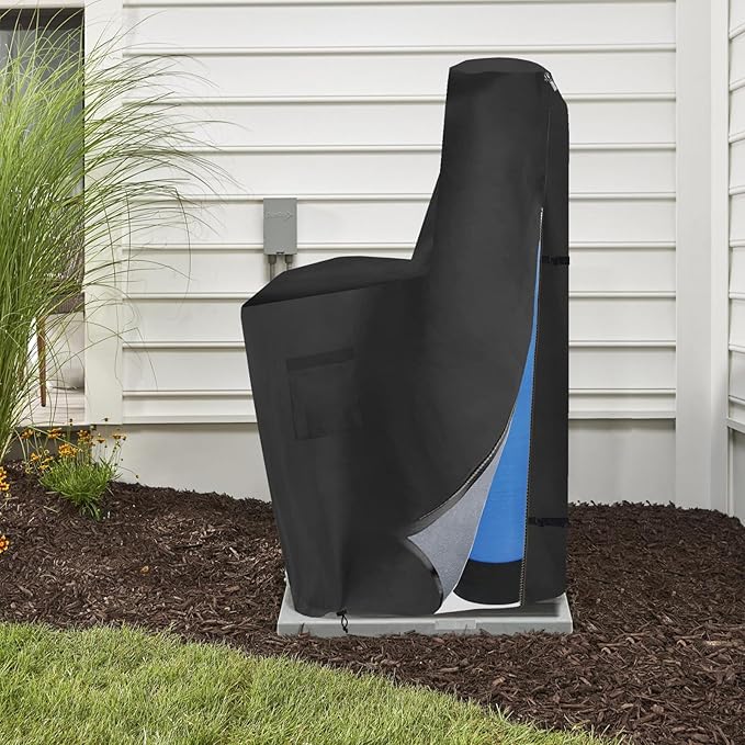 Bitubi Water Softener Insulated Cover with Plush Lining, Waterproof Outdoor Water Softener Winter Cover to Endure Freezing Temperatures (64" H x 40" W x 16" D, Black)
