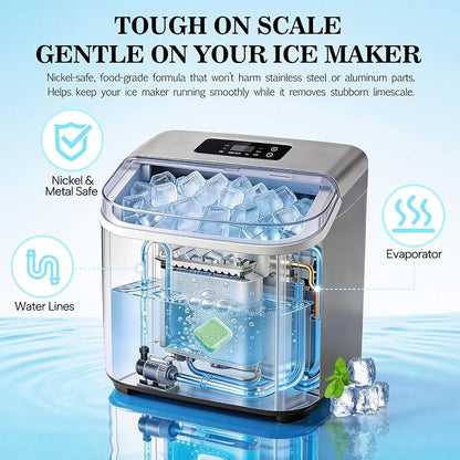 Bellaluce Ice Machine Cleaner Tablets, 32 Effervescent Descaling Tabs, Nickel Safe Cleaner for Countertop, Nugget, Portable & Commercial Ice Makers, Food-Grade Scale Remover for Fresh, Odor-Free Ice
