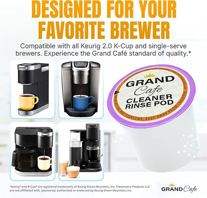 Grand Cafe Keurig Cleaning Pods (20 Pack) - K Cup Cleaner & Rinse Pods for Keurig, Descaler for Coffee Machines, Coffee Maker Descaling Kit, 1.0 & 2.0 Compatible