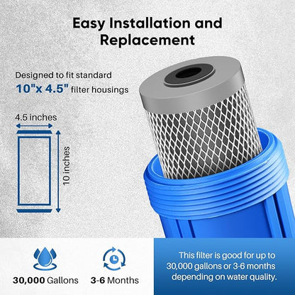 PUREPLUS 3-Pack Whole House Water Filter Set – Includes 2 x CTO10BB Carbon Block Filters and 1 x CTO10BB-CQB Enhanced Lead Reduction Filter, Fits Standard 10" x 4.5" Filter Housings