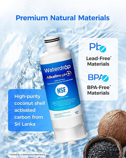 Waterdrop Alkaline DA97-17376B Refrigerator Water Filter, Replacement for Samsung® HAF-QIN/EXP, DA97-08006C, RF28R7201SR, RF28R7351SG, WD-F45-AL, Enhances pH, 4 Pack