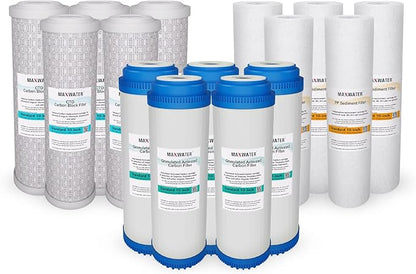Max Water 5 Micron Replacement 10 x 2.5 inch Filter Cartridge Set For Standard RO | Reverse Osmosis Water Filter Systems - PP Sediment, GAC & CTO | Compatible with AP110, WHKF-GD05, WHKF-WHWC, GAC-10