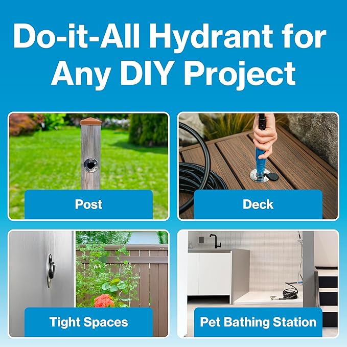 Aquor Universal Hydrant – Stainless Steel Flush-Mount Outdoor Faucet – Push-Twist Quick-Connect with Check Valve, Leak-Free, Universal Water Inlet for Decks and DIY, 1/2" NPT (f) x 3/4" GHT (m)