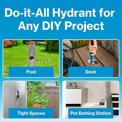 Aquor Universal Hydrant – Stainless Steel Flush-Mount Outdoor Faucet – Push-Twist Quick-Connect with Check Valve, Leak-Free, Universal Water Inlet for Decks and DIY, 1/2" NPT (f) x 3/4" GHT (m)
