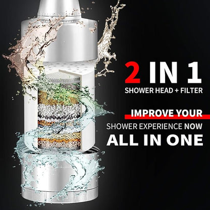 BathBeyond Filtered Shower Head, hower Filter Head 2-in-1 Vitamin C 15 Stage High Output Water Filter with Cartridge for Hard Water Remove Chlorine and Harmful Substances (Bronze)