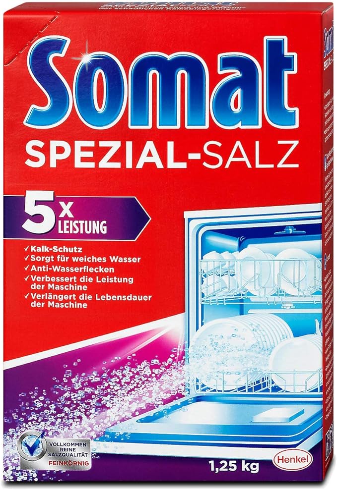 Somat Dishwasher Salt - Coarse-Grained, Lime Protection, Softens Water, Prevents Stains, Extends Dishwasher Life, 1.2 KG (2.6 LB), 2 Pack