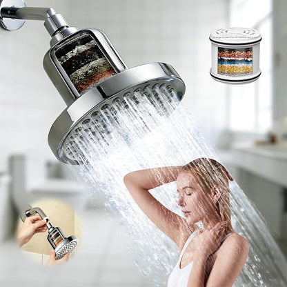 Filtered Shower Head with Filters: Hard Water Softener for Hair Loss & Dry Scalp - High Pressure 6" Rain Showerhead Removes Chlorine for Wellness Women