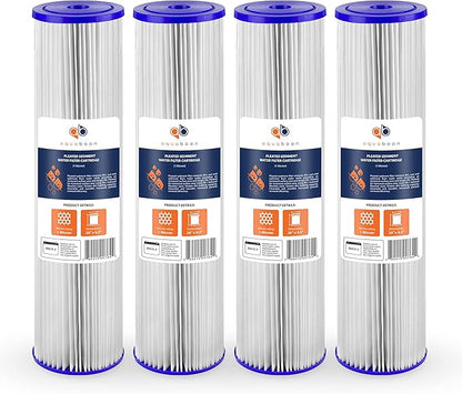 Aquaboon 1 Micron Whole House Pleated Sediment Water Filter Cartridge 20x4.5 Well Filter Replacement Compatible with ECP5-20BB, SPC-45-1005, 4 Pack