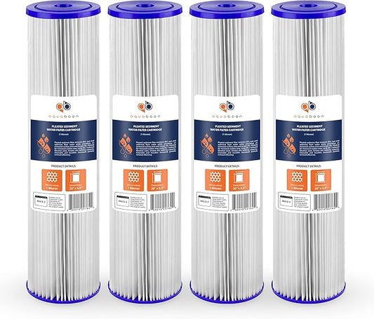 Aquaboon 1 Micron Whole House Pleated Sediment Water Filter Cartridge 20x4.5 Well Filter Replacement Compatible with ECP5-20BB, SPC-45-1005, 4 Pack