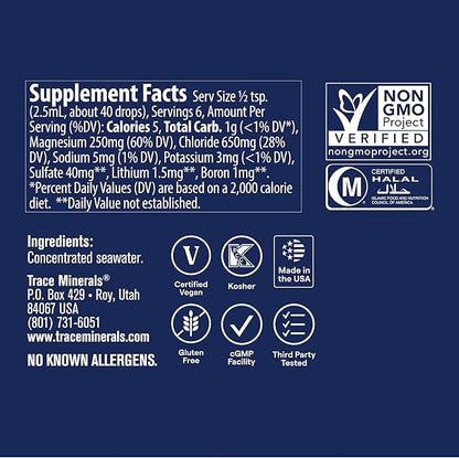 Trace Minerals ConcenTrace Trace Mineral Drops | Supports Energy, Digestion, Bone Health & Hydration, 70+ Ionic w/Magnesium, Chloride & Potassium | Keto, Vegan & Non-GMO | 6 Servings