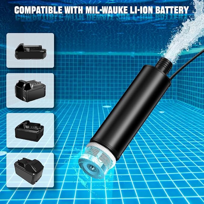M18 Battery Water Pump, Cordless Submersible Utility Pump, High Flow Water Transfer Pump for Milwauke M-18 Battery, Ideal for Pool, Hot Tub, Tank Draining, Outdoor Camping & Household Water Removal