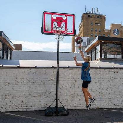 Lifetime NBA Chicago Bulls Portable Basketball Hoop, Adjustable Height 7.5-10 Ft, 44 Inch Shatterproof Fusion Backboard, Base with Wheels