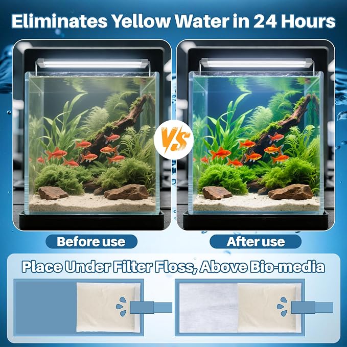 RAINFLOW Aquarium Resin - Organic Filtration Resin Remove Driftwood Tannins,Aquarium Filter Media Bags for Aquarium, Freshwater and Saltwater, Fish Tank,Trutle, Pond (5)