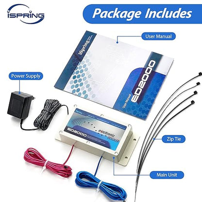 iSpring ED2000 Whole House Water Descaler, Alternative Electronic Salt-Free Hard Water Conditioner, Reduces Limescale Prevent Deposits Build-up, Different from a Water Softener