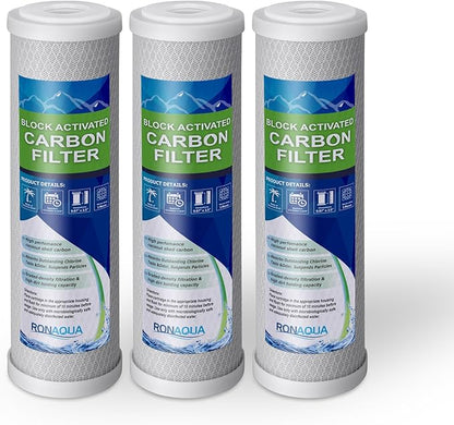 Block Activated Carbon Coconut Shell Water Filter Cartridge 5 Micron for RO & Standard 10” Housing WELL-MATCHED with WFPFC8002, WFPFC9001, WHCF-WHWC, WHEF-WHWC, FXWTC, SCWH-5 (3 Pack)