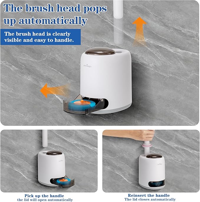 Disposable Toilet Brush, Auto-Ejecting, Includes 48 Enhanced Refills (24 Ocean, 24 Natural), Plus 3 Air-Purifying Scented Rings (Ocean, Rose, Lemon) 360° Dead-Angle-Free Cleaning