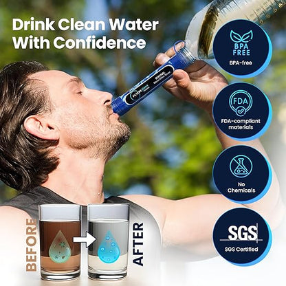 Filters-Clean Survival Water Filter Straw – 0.1 Micron Portable Personal Water Filter, 4,000L (1,056 Gallon) Capacity – Removes 99.9999% Bacteria & Protozoa – Hiking, Camping & Emergency Preparedness