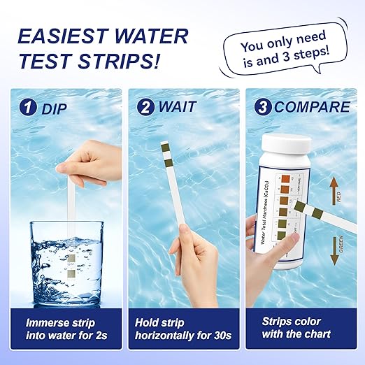 Water Hardness Test Kit,150 Strips-Double Color Pads,Hard Water Test Kit for Home,Drinking Water Tap Water Well Pool Spa Water Softener Quick Accurate Water Quality Testing Kit with Sample Tube