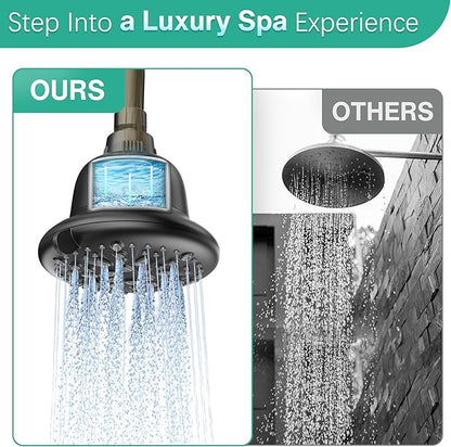 Cobbe Filtered Shower Head, 7 Modes High Pressure Shower Heads - 16 Stage Shower Head Filter for Hard Water for Remove Chlorine and Harmful Substances (Midnight Black Matte, 5 Inch Round)