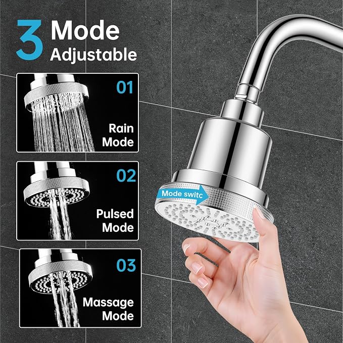 Aquaronvie NSF Certified Filtered Shower Head with KDF-55, High Pressure 3 Spray Modes Showerhead Water Softener for Hard Water, Remove Chlorine & Impurities for Softer Skin and Hair, Chrome