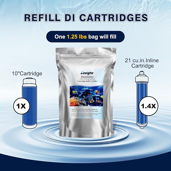 Mixed Bed Deionization Color Changing DI Resin Filter Cartridge Refill, Reduces Total Dissolved Solids to Zero, Ensures Superior Water Quality (1 Pcs)