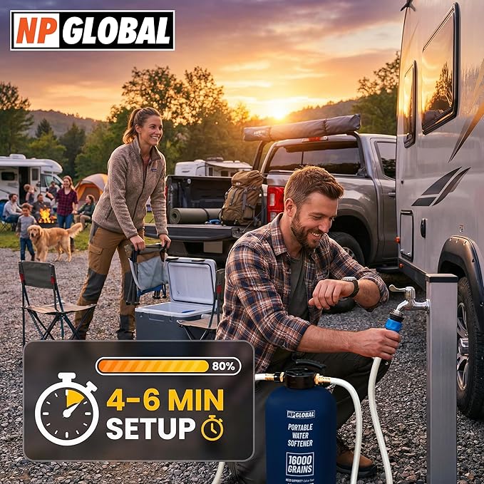 RV Water Softener Portable - 16,000 Grain, 3/4" GHT Fittings, Convenient Water Softener for RVs, Trailers, Boats, Mobile Car Washing, Pressure Washing