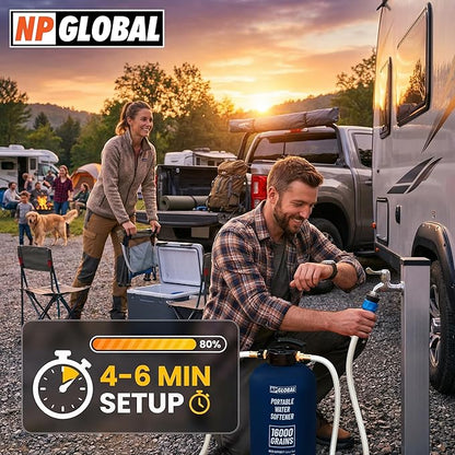 RV Water Softener Portable - 16,000 Grain, 3/4" GHT Fittings, Convenient Water Softener for RVs, Trailers, Boats, Mobile Car Washing, Pressure Washing