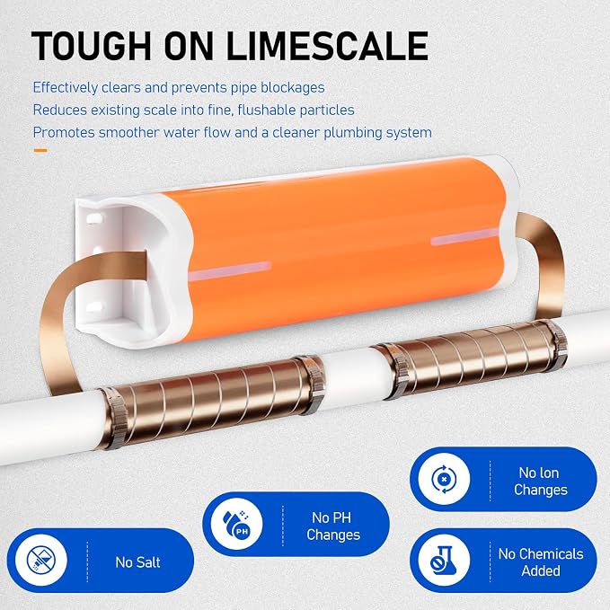 Capacitive Electronic Water Descaler Salt-Free Whole House Water Soften | Saltless Water Softener Effectively Reduces Limescale Prevent Deposits Build-up | Cost-Effective Zero Maintenance