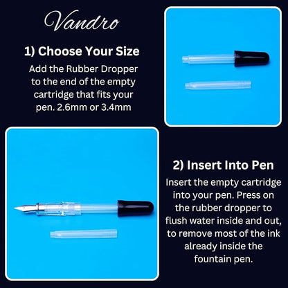 Vandro Fountain Pen Cleaning Flush Kit - High Power Fountain Pen Flush Solution with Accessories