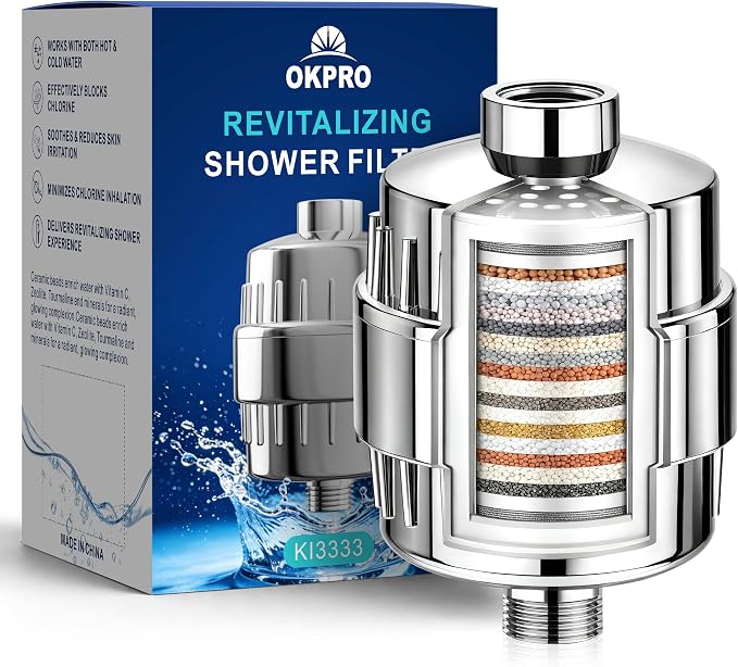 OKPRO Shower Filter – Filter for Chlorine Removal, 20 Stage Filtration | High Output Without Pressure Loss, Purifies Water, Removes Chlorine & Fluoride, Improves Skin & Hair Health