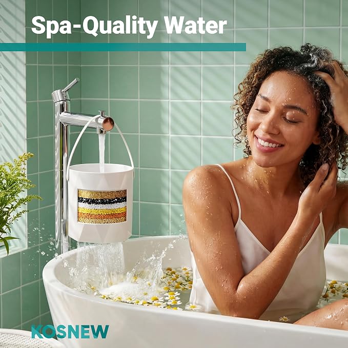 Bath Faucet Filter, 10-Stage Advanced Shower Water Filter | For Tub with 3,000 Gallon Non-Spill Filtration, Removes Chlorine, Fluoride, Hardness, Baby-Safe, Soften Hard Water
