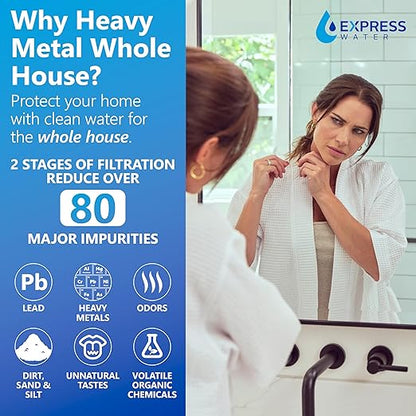 Express Water - Whole House Water Filter System - 2-Stage Water Filtration System - Sediment & KDF Filters - Reduce Heavy Metals - Clean Drinking Water - Includes Easy Release, and 1” Inch Connections