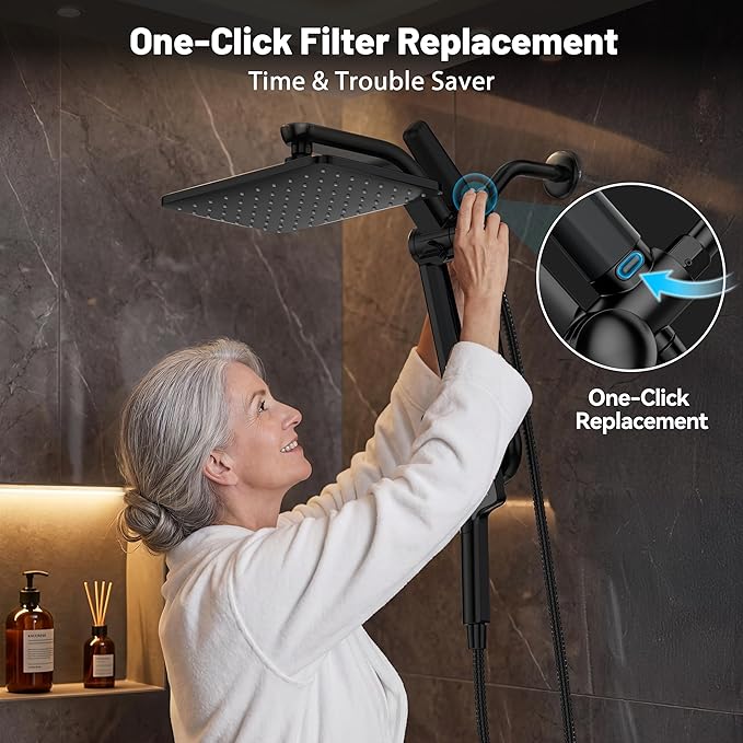 Dual Filtered Rainfall Handheld Shower Head Spray Combo, DAKINGS 7-Mode Shower Head With Handheld Spray Combination, Upgraded 11" High Flow Rain Handheld Spray Combo With Fixed Showerhead, Matte Black