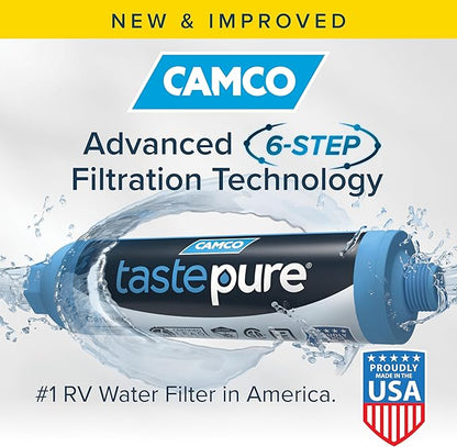 Camco Tastepure Camper/RV Water Filter - Inline Water Filter Reduces Bad Taste, Odor, Chlorine & Sediment - Ideal for RVs, Campers, Travel Trailers, Boats - Made in the USA - 4-Pack (40042)