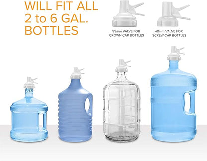 Brio Stainless Steel 3-5 Gallon Water Jug Stand and 2 Dispenser Valves, Non Slip Stand with BPA Free Fast Flow Water Spout Fits Both 48mm and 55mm Bottles 2 CAPS Included (White), 12 inches