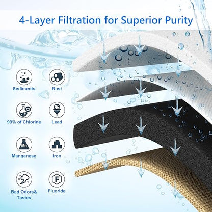 4-Layer RV Water Filter with Stand and 7,000 Gallons Capacity, 3/4" GHT Metal Threads Inline Water Filter, Removes Sediments, Chlorine, PFAS, PFOS, VOCs, Heavy Metals, Bad Taste, Odor