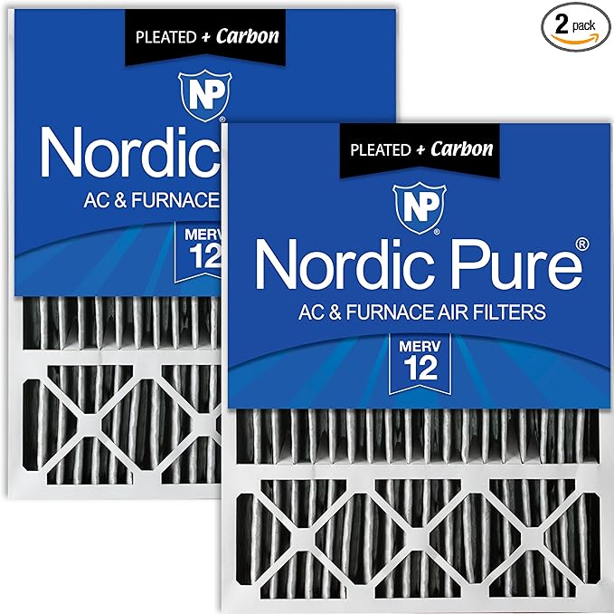 Nordic Pure 20x25x5 (19_7/8 x 24_7/8 x 4_3/8) Honeywell Replacement Air Filters MERV 12 Plus Carbon 2 Pack | Actual Size: 19 7/8 x 24 7/8 x 4 3/8 Honeywell Replacement Made in USA, Advanced HVAC Furnace Filtration, Pet & Odor Control