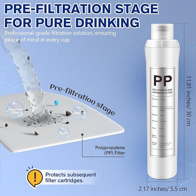 1 Pack PP Water Filter Replacement Compatible with Bluevua RO100ROPOT, 1 PP Water Filters, Improved Drink Quality, Easy to Replace for Household Daily Use Drinking