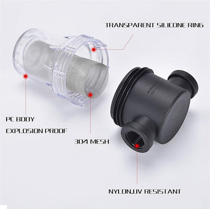 1/2" 80 Mesh Female Water Filter, Twist-On Pipe Strainer | Nylon PA66 Cover, PC Bowl, 304 Stainless Screen