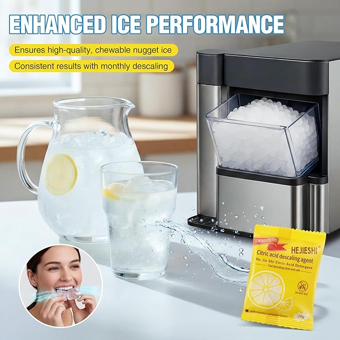 Ice Maker Descaling Powder 10 Pack – Removes Mineral Scale Build Up, Improves Performance & Taste, Easy Cleaning Solution for Nugget Ice Makers and Machines